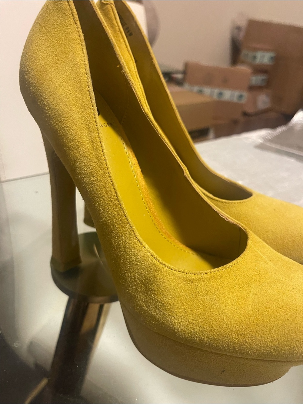 Kelsi Dagger Mustard Yellow Suede Platform Pumps